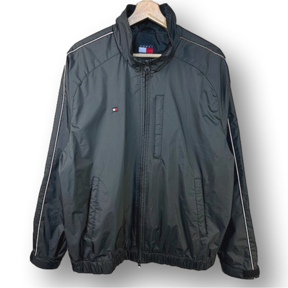 TOMMY Hilfiger Full-zip Windbreaker Long-sleeve Light Jacket Black Men’s Large - Picture 1 of 5